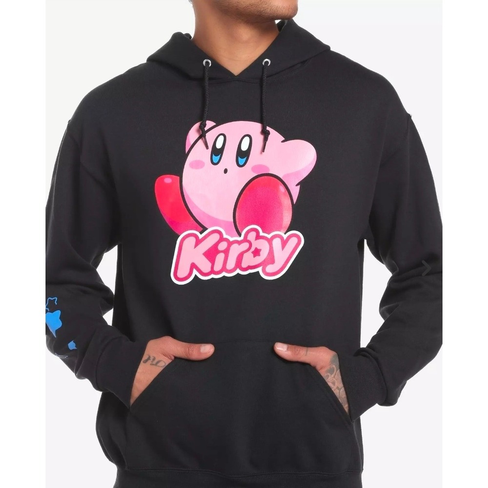 HOT TOPIC Nintendo Kirby Black Pullover Hoodie Sweatshirt with Pink Character